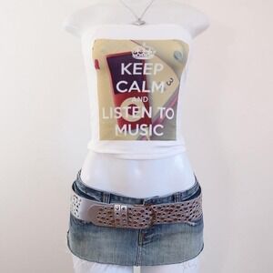 y2k keep calm ipod graphic tube top bandeau mcbling S